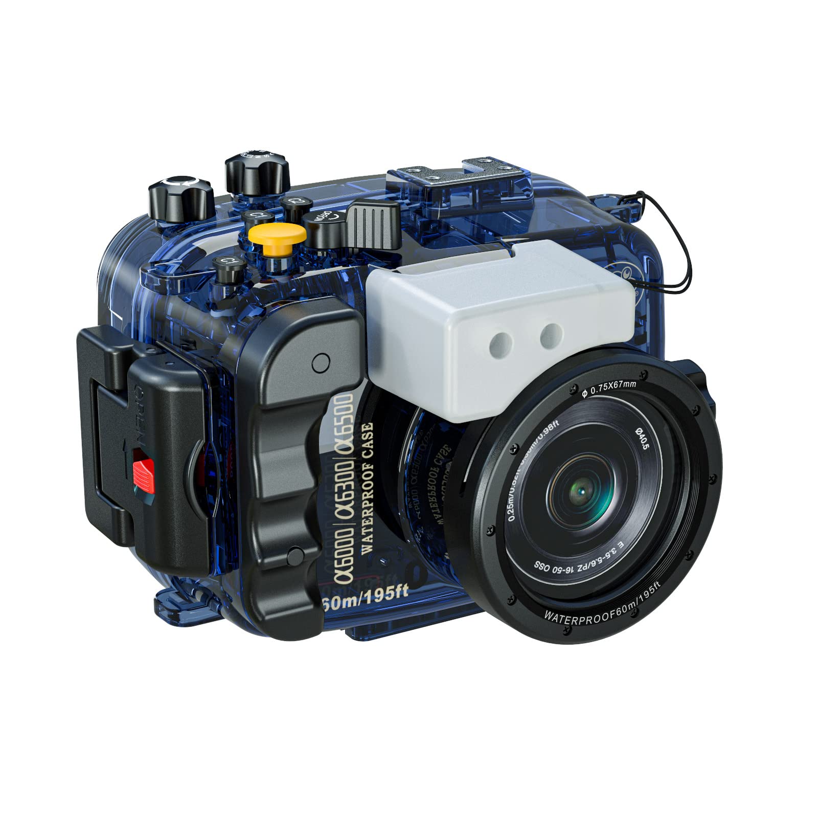 Custodia professionale subacquea per fotocamera, custodia impermeabile 60 m, compatibile con Sony A6000/A6300/A6500, guarnizione O-Ring, allarme perdite d'acqua, obiettivo 16-50 mm