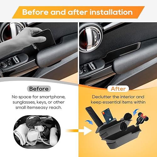 Miniatura 2 de LFOTPP Mini Cooper F56 2023 2024 Bandeja de puerta 2 piezas para Mini Cooper F56 S 2015-2023 2024 Organizador interior de puerta lateral Paletas de