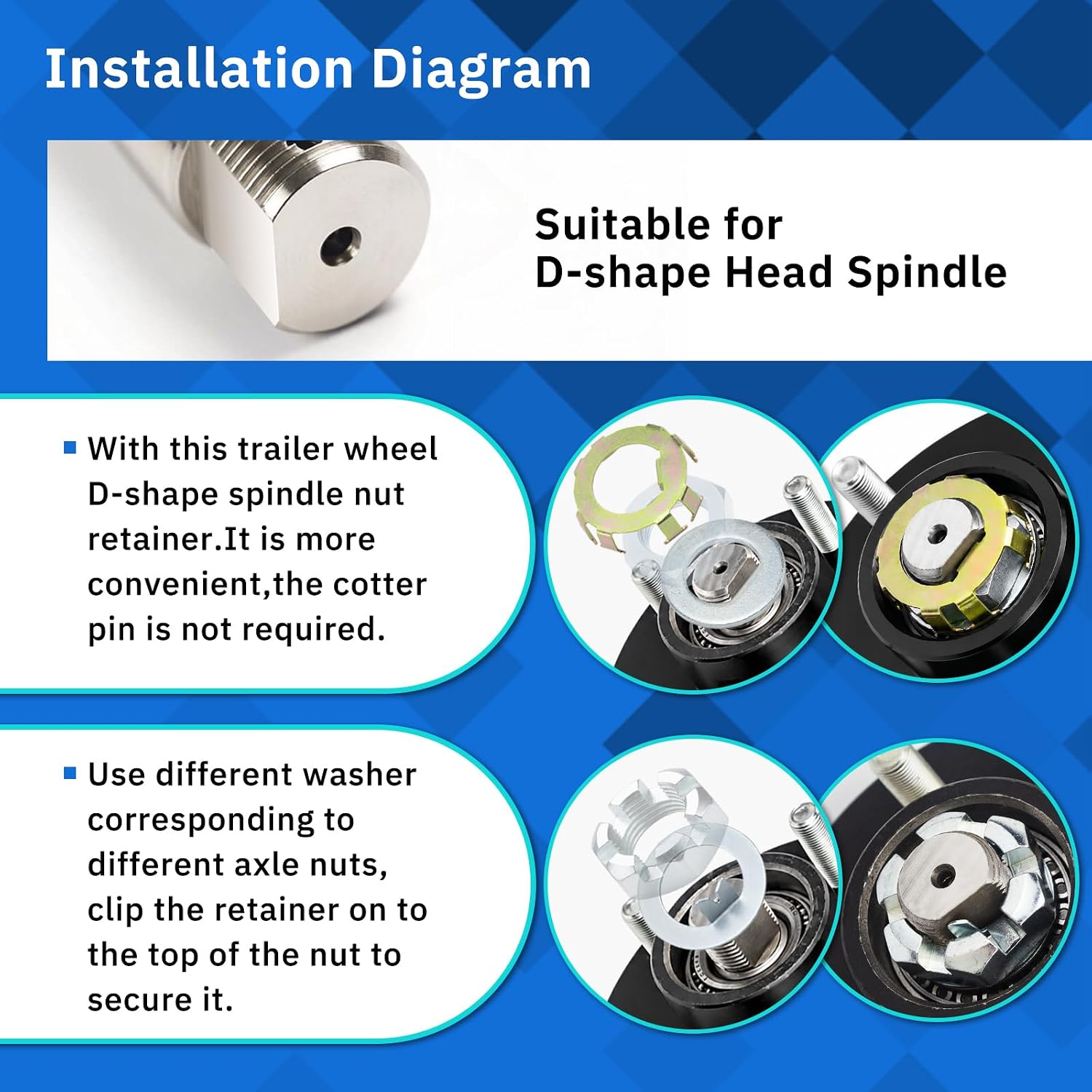 6-190 Trailer Spindle Nut Retainer, Tang Washer & 1" D Washer