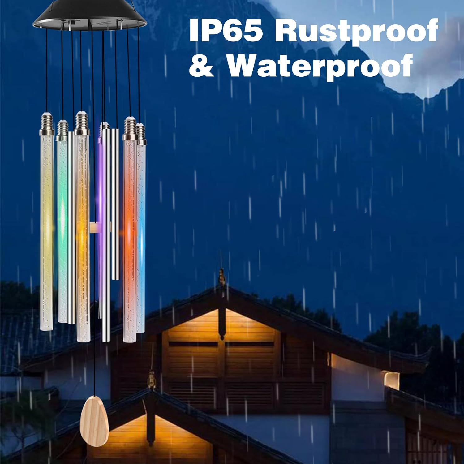 Bursvik Solar Wind Chimes for Outside, 6 LED Tube with 4 Aluminum Tube Automatic Color Changing Wind Chimes, Gifts for Mom, IPX65 Waterproof Hanging Solar Lights for Garden Patio Yard Porch