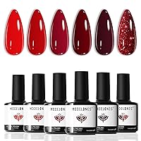 Vista 1 de Modelones - Esmalte de gel rojo, colores clásicos populares, semipermanente, con purpurina. Set de manicura para usar en casa y en el centro