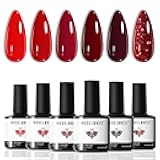 Gel Nail Polish Kit -6 Colors Red Gel Polish Set Burgundy Glitter Sparkle Bloody Soak Off Gel Nail Kit Manicure DIY Nail Art Salon Home New Year Gift