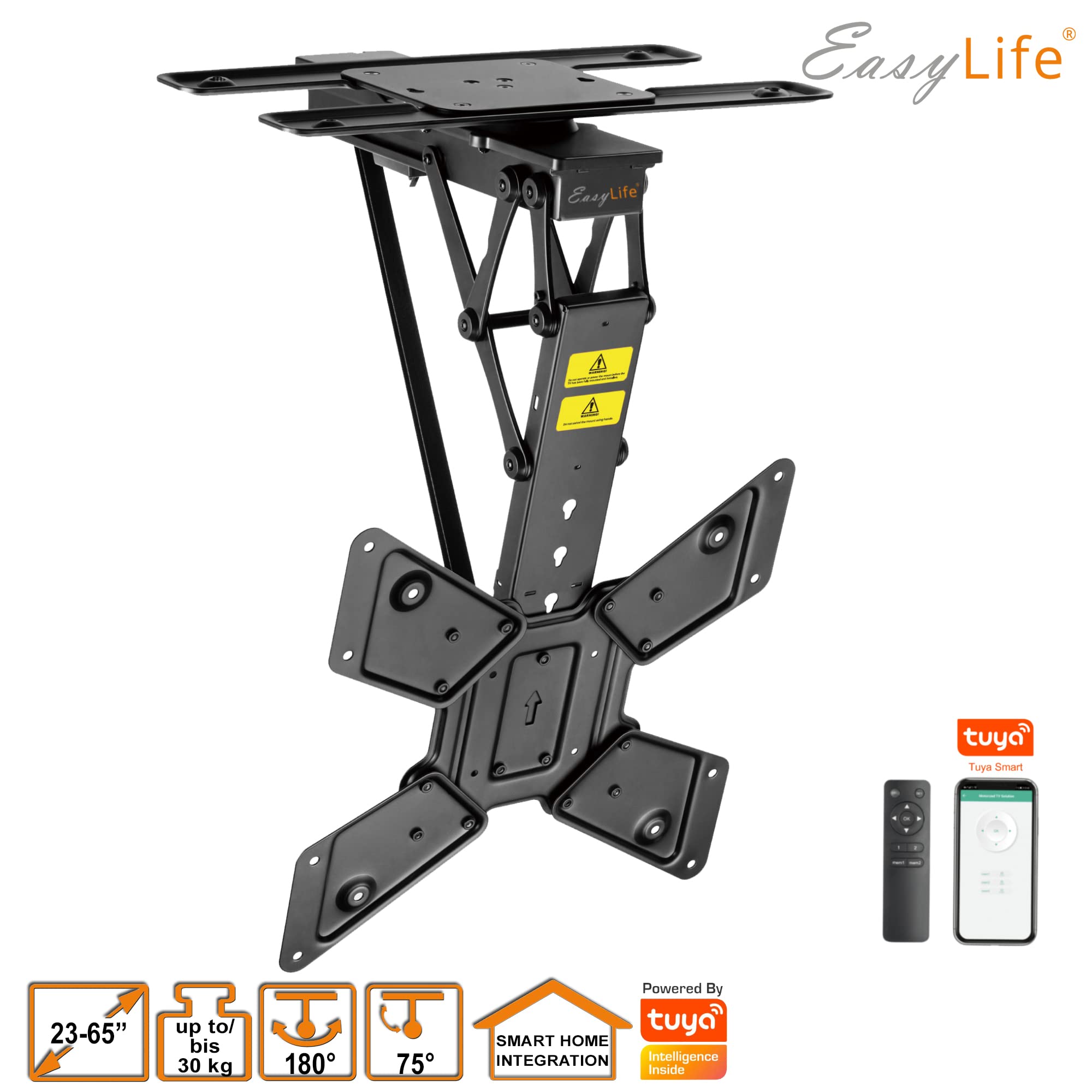 EasyLife – Supporto da Soffitto Per TV Elettrico, Girevole e Inclinabile, Integrazione Smart Home, da 23 a 65 Pollici, Supporto VESA Fino a 400×400 per TV LCD/OLED, Monitor, Display - Nero