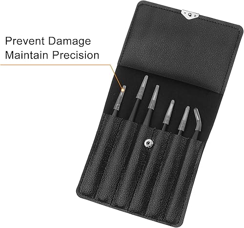 Miniatura 5 de uxcell Juego de 6 pinzas de precisión antiestáticas no magnéticas de acero inoxidable ESD, juego de pinzas de punta fina para laboratorio de