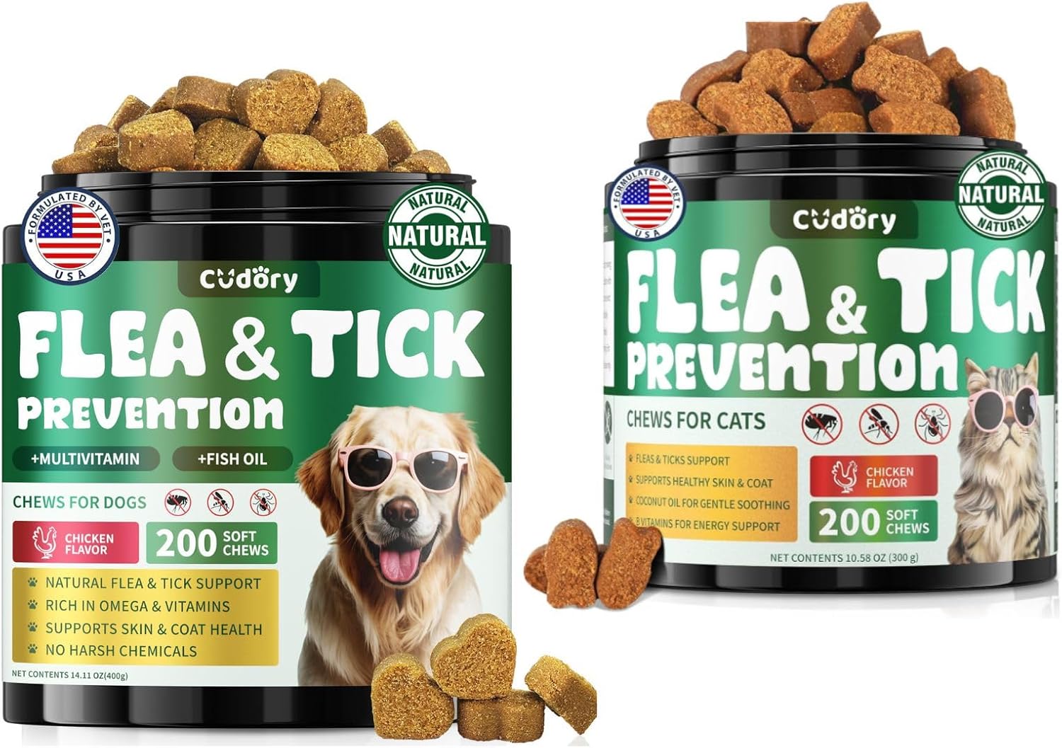 Flea and Tick Prevention for Dogs & Flea and Tick Chews for Cats, Soft Chews Natural Flea Tick Support for Cat God All Breeds & Ages