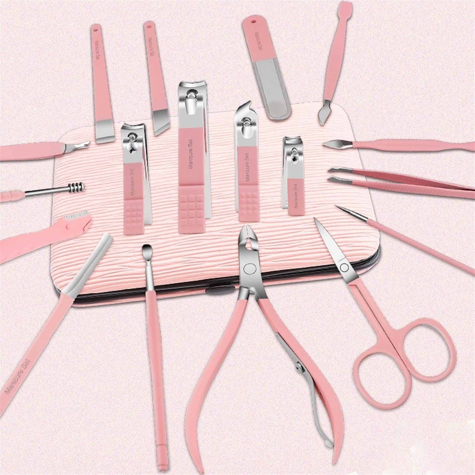 Kit de Manucure Clippers à ongles 18 pièces Définir des tondeuses à ongles en acier inoxydable Kit de pédicure Fichier à ongles Clippers à ongles manucure Kit de beauté avec sac de mode portable Ensem