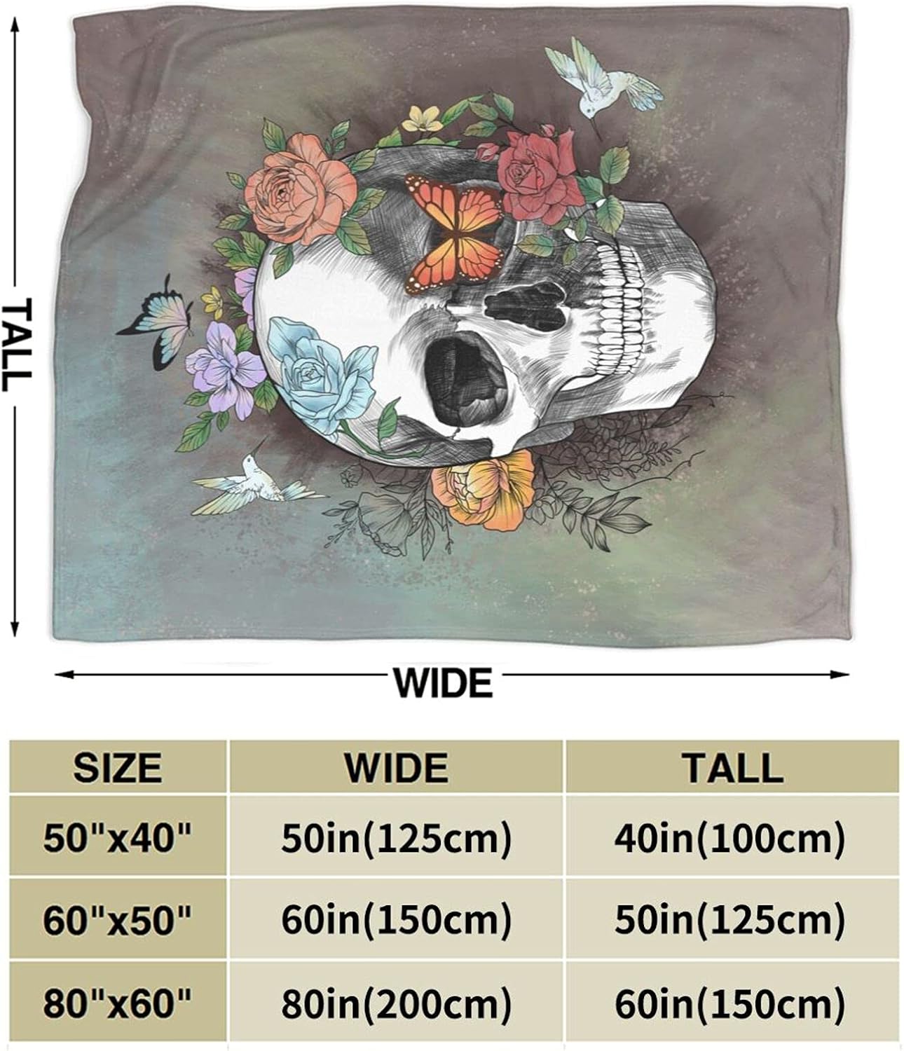 Flower Sugar Skull Throw Blanket Skulls Gifts for Women Warm Fleece Throw Bed Blankets Cozy Blanket Plush Blanket for Bedroom Living Sofa Car 50"x40" - Image 3
