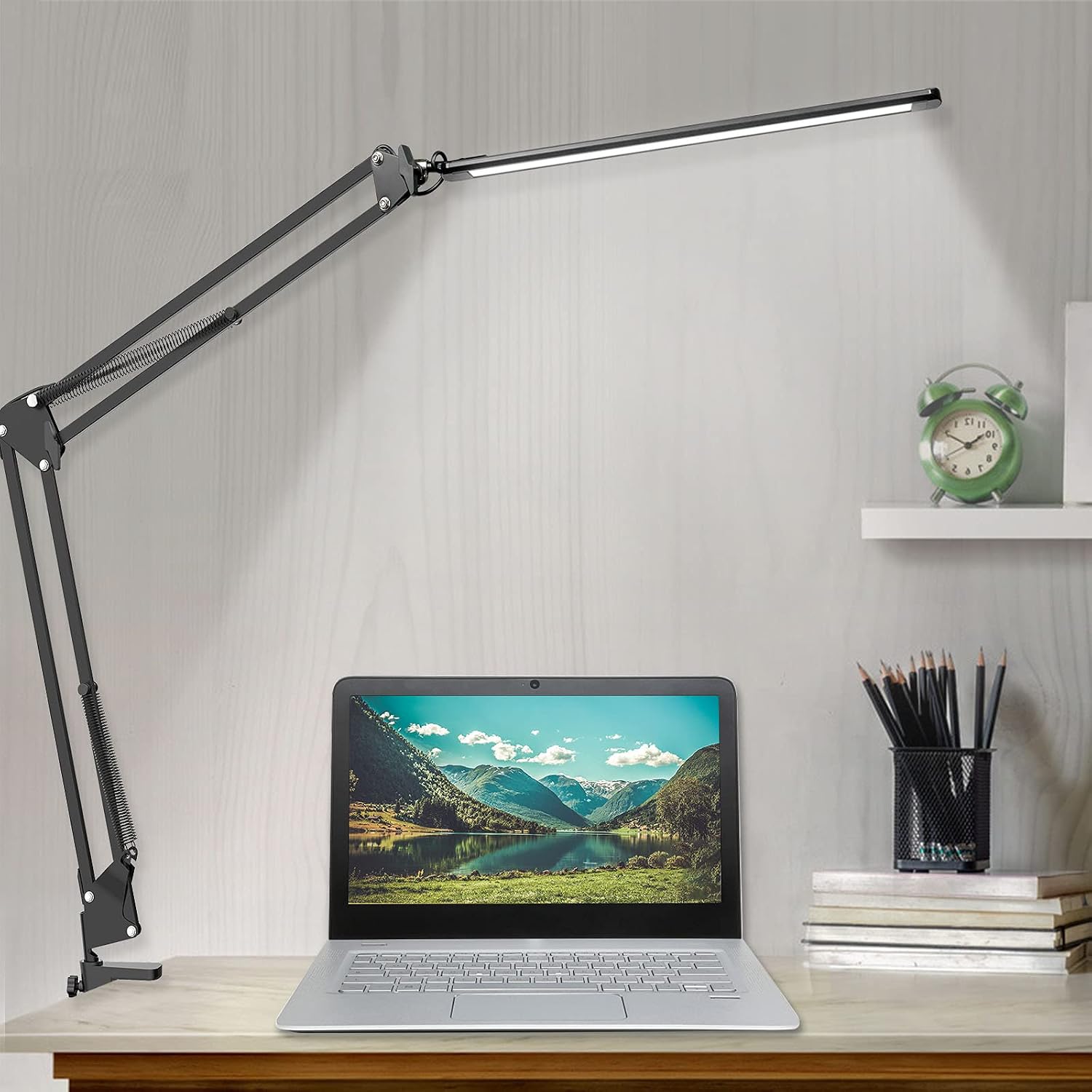 LED Desk Lamp, Adjustable Swing Arm Desk Lamp with Clamp, Dimmable Desk Light Eye-Care Table Light, Memory Function, 3 Color Modes, 10-Level Brightness Table Lamp for Home, Office, Study, Reading