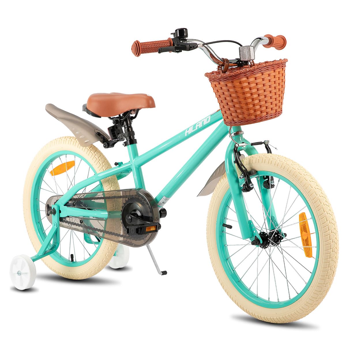 Hiland 18 Inch Kids Bike with Training Wheels, Green Girls' Bike, Handbrake and Coaster Brake, Kids Bike for Girls 6 7 8 9 Years with Basket