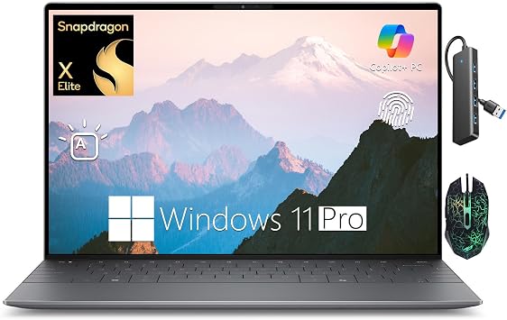 Dell XPS 13 9345 Business Laptop, 13.4" 2K Copilot+ AI PC, Snapdragon X Elite, 16GB LPDDR5x-8448MT/s RAM, 1TB PCIe SSD, Anti-Glare, Backlit, Fingerprint, WiFi 7, Bluetooth 5.4, Win11 Pro
