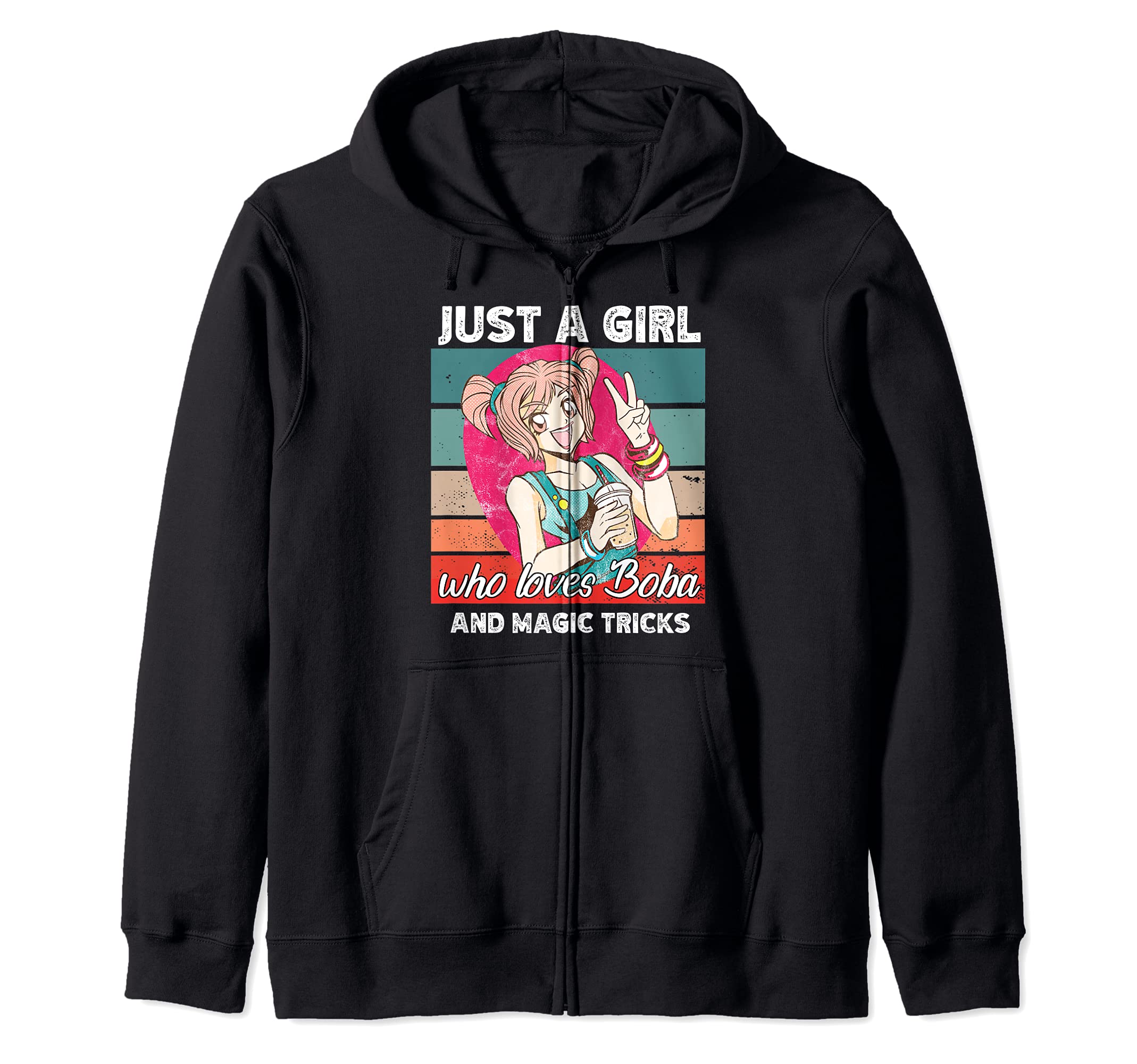 Just a girl who loves boba and Magic tricks kawaii Zip Hoodie, Black