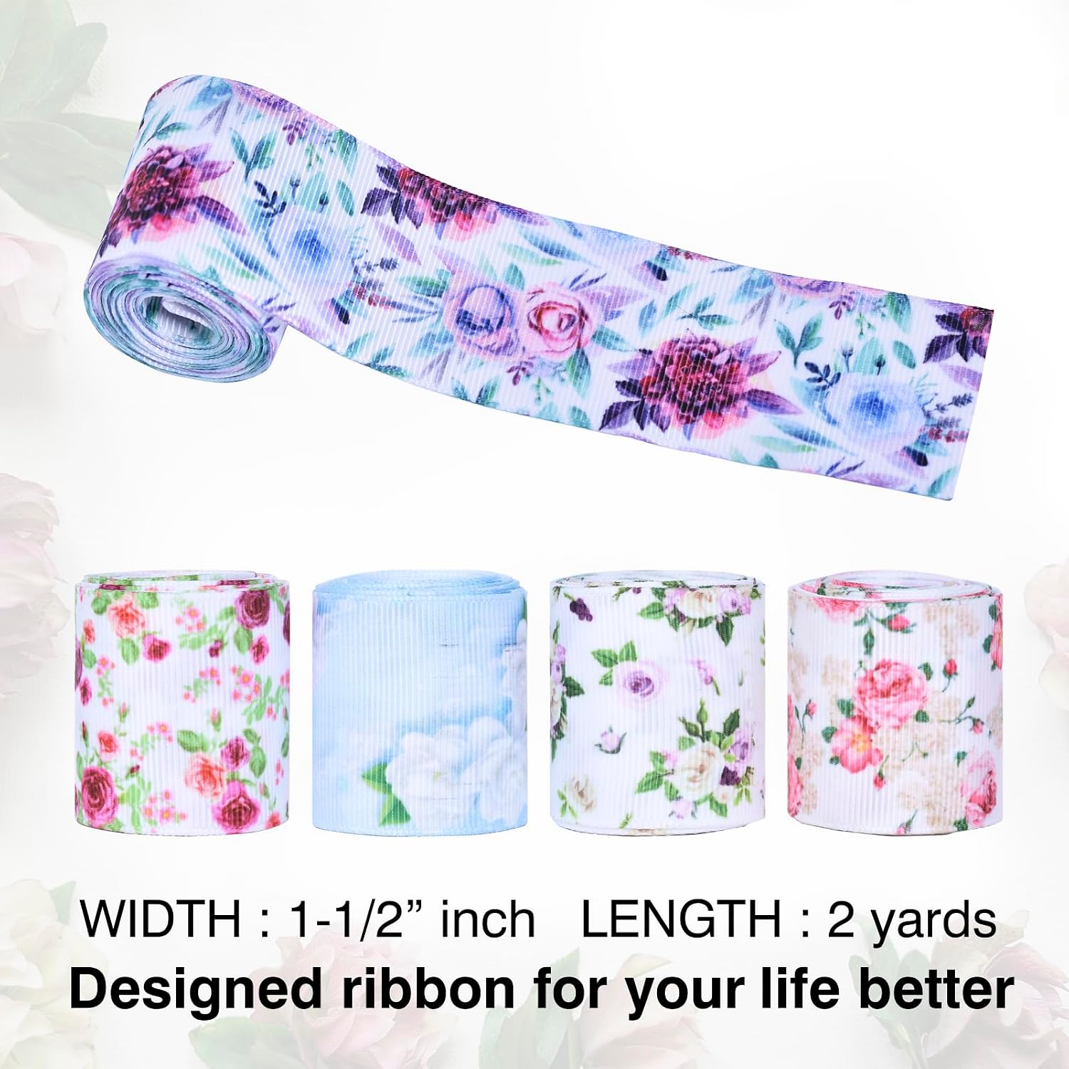 Floral Grosgrain Ribbon, 5 Rolls Flower Pattern Ribbon Spring Summer Fabric Decorative Craft Ribbon Roll for Gift Wrapping Decor Hair Bow Sewing Wreath Crafts (Mixed Color, 1-1/2Inch X 10Yards) | Flower Pattern, Spring Summer Fabric, Gift Wrapping Decor, Hair Bow Sewing, Wreath Crafts