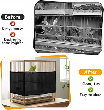 Adjustable Bird Cage Seed Catcher, Black Bird Cage Net Birdcage Cover Skirt Nylon Mesh Netting, Stretchy Birds Cages Guard for Parrot Parakeet Macaw African Any Cages Cover