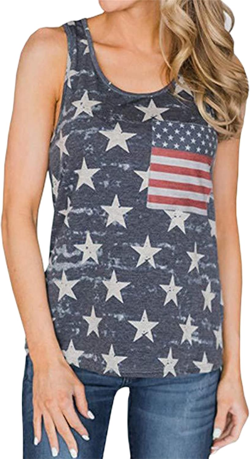 Andongnywell Women's American Flag Patriotic Tank Top Summer Sleeveless Casual Funny Shirt Tee Blouse