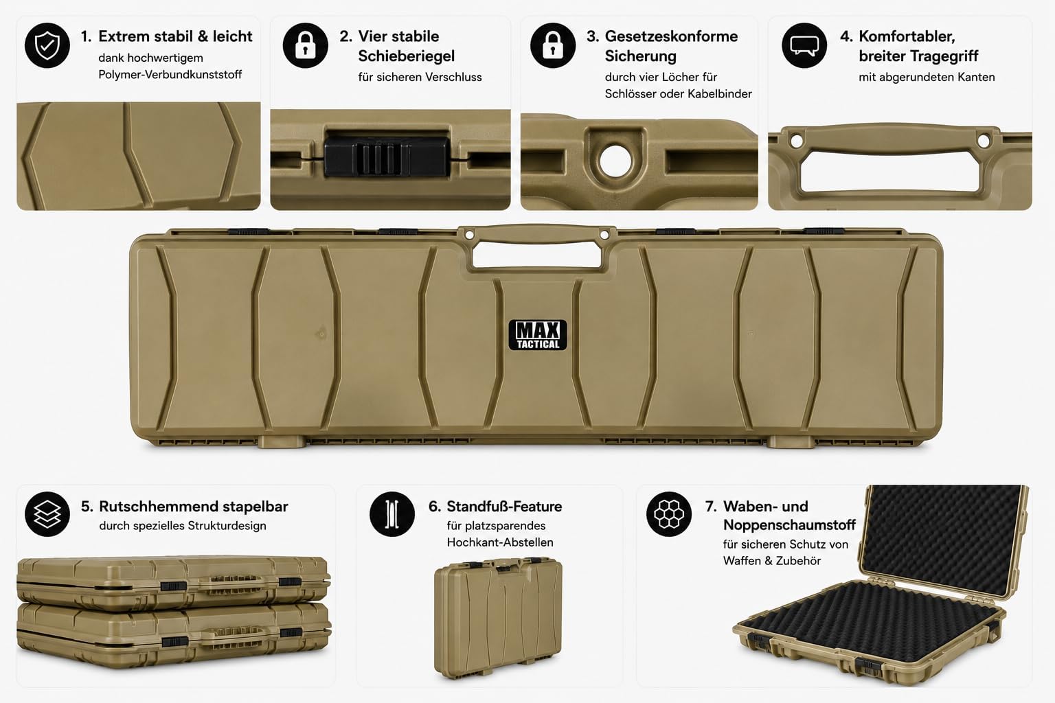 Hard-Case Waffenkoffer – Robuster Polymer-Koffer mit Schaumstoff-Inlay, stapelbar & abschließbar – für Gewehr & Pistole