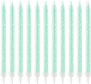 24-Count Glitter Long Thin Birthday Candles, Light Blue Long Stick Cake Toppers Set for Birthday Party Wedding Anniversary Decorations Supplies