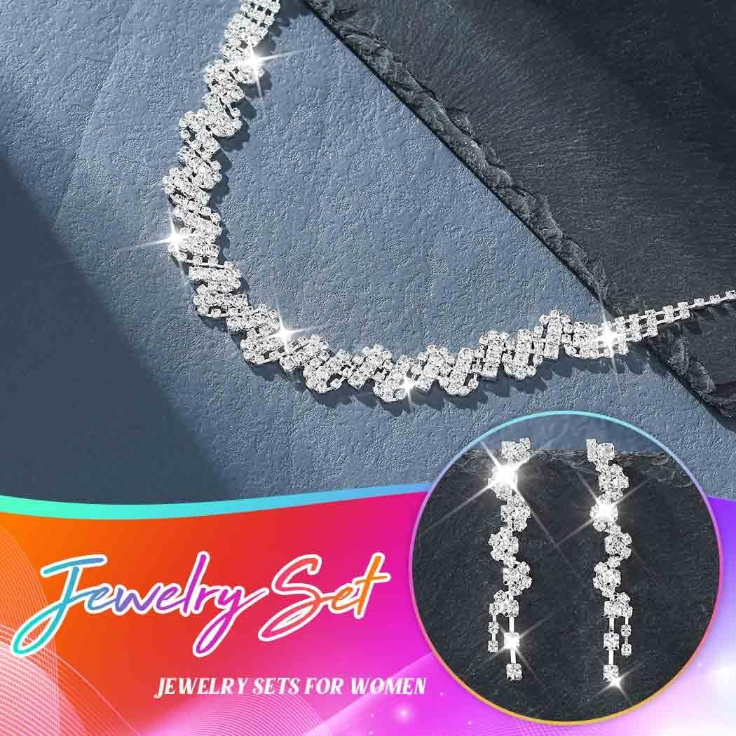 Unicra Rhinestone Bridal Wedding Jewelry Set Silver Necklace Earrings Bracelet Ring Sets Prom Formal Costume Jewelry Sets for Women and Brides