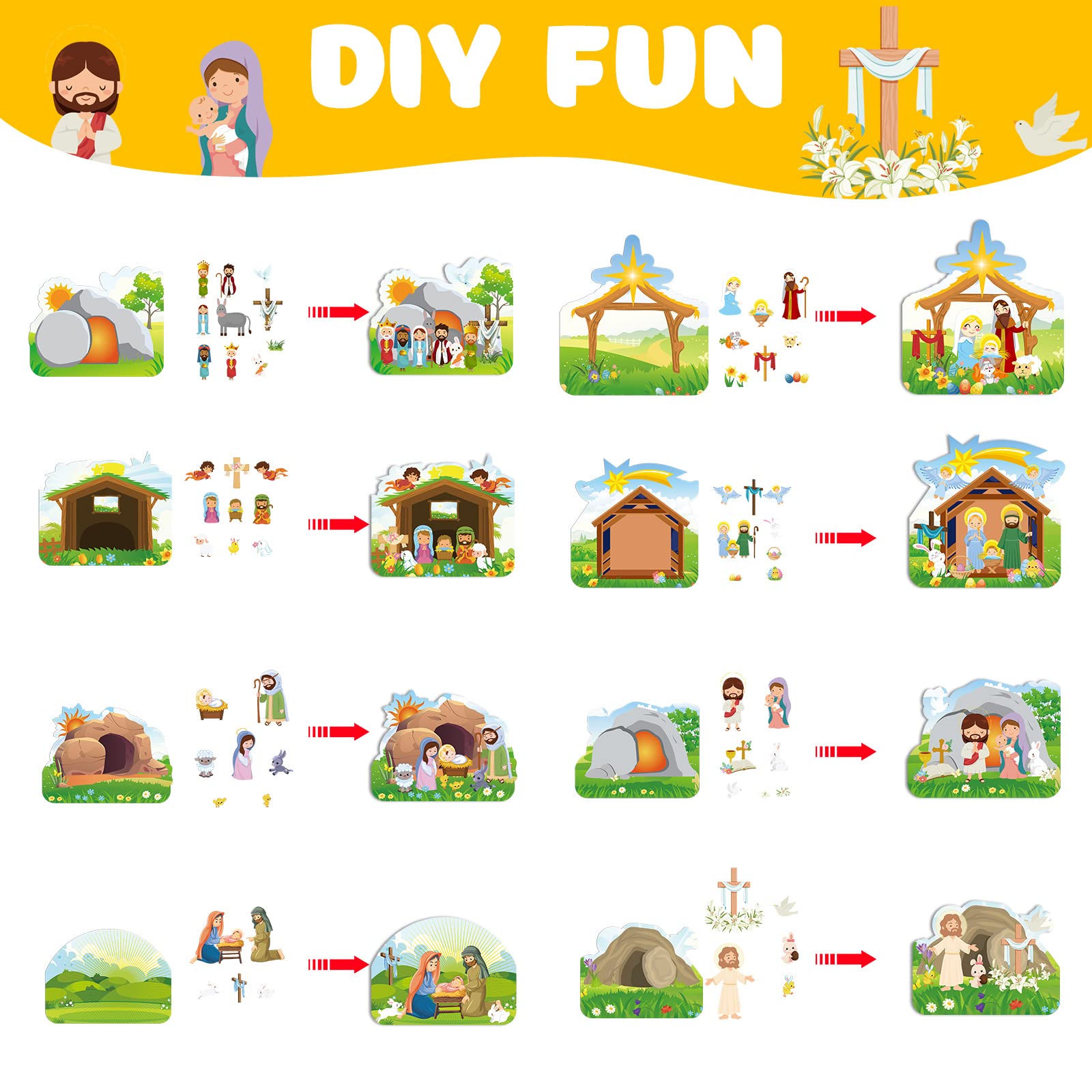 Snapklik.com : 40 Pieces Make An Easter He Lives Sticker Scenes Easter ...