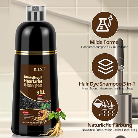 Brown Instant Hair Dye Shampoo 3-in-1 Dark Brown Covers Grey Hair for Men Women 500 ml Hair Colour Shampoo Dark Brown Against Grey Hair Cover Instant Hair Dye Shampoo Colour Shampoo