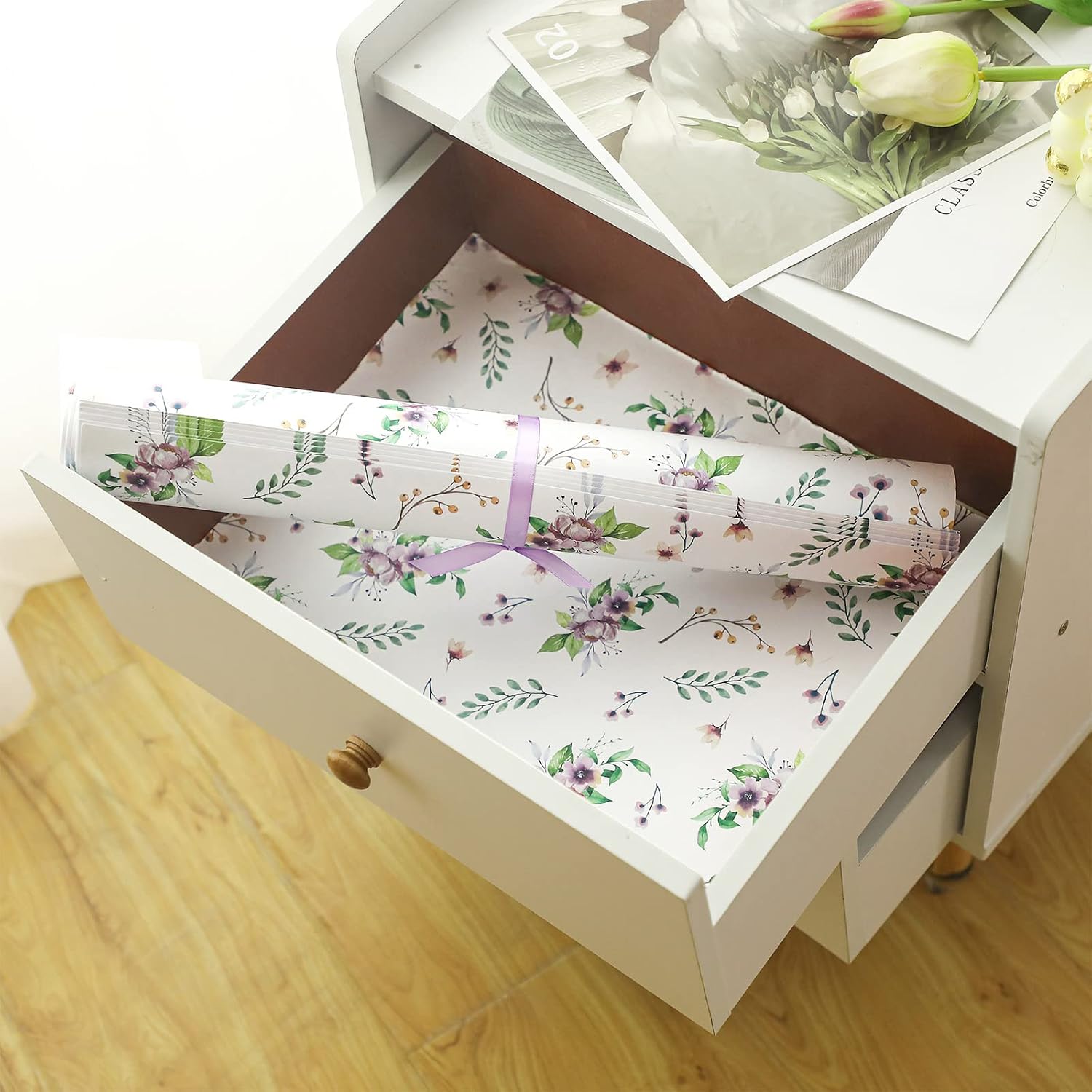 BBTO 10 Sheets Flowers Scented Drawer Liners for Dresser, 15.8" x 22"