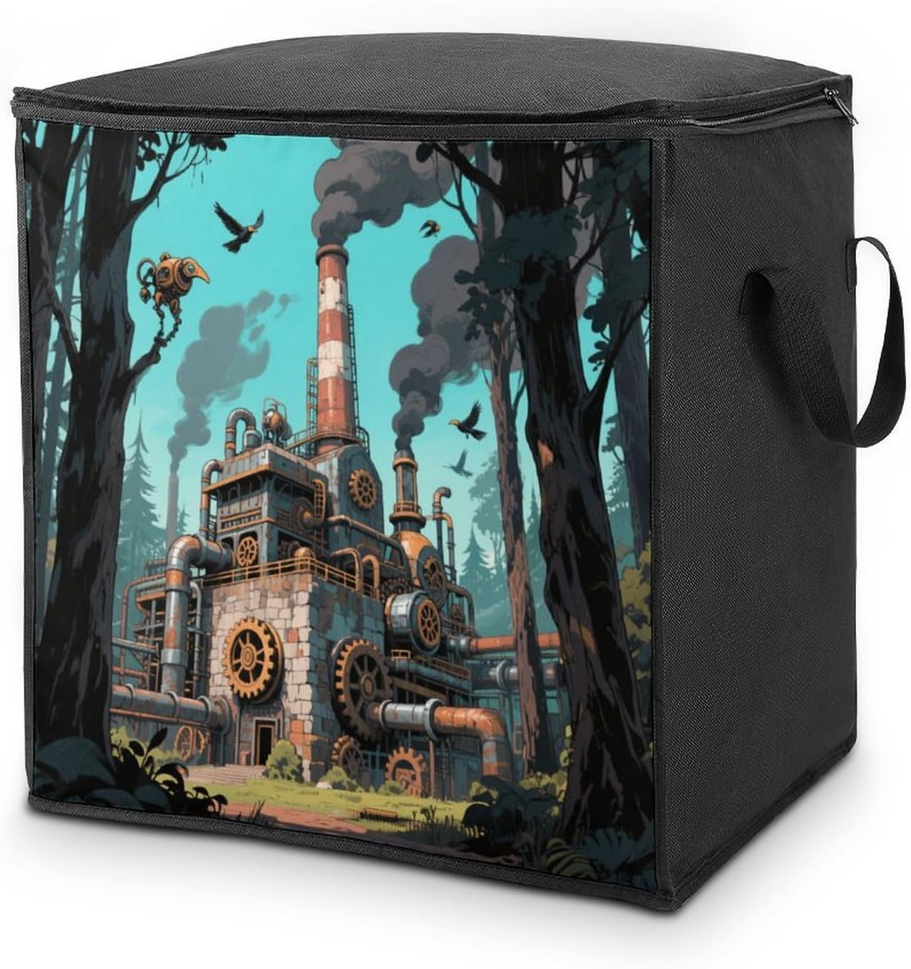Steampunk Forest Factory Storage Bags Moving Bags Storage Bins | Comforter Storage Bag Reinforced Handles & Zippers Foldable Closet Organizers and Storage for Blanket Pillow Clothes
