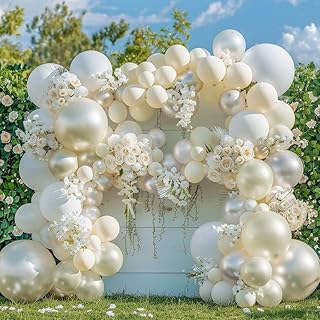 Pearl Balloon Garland Double Stuffed Pearl White Cream Ivory Sand White ...
