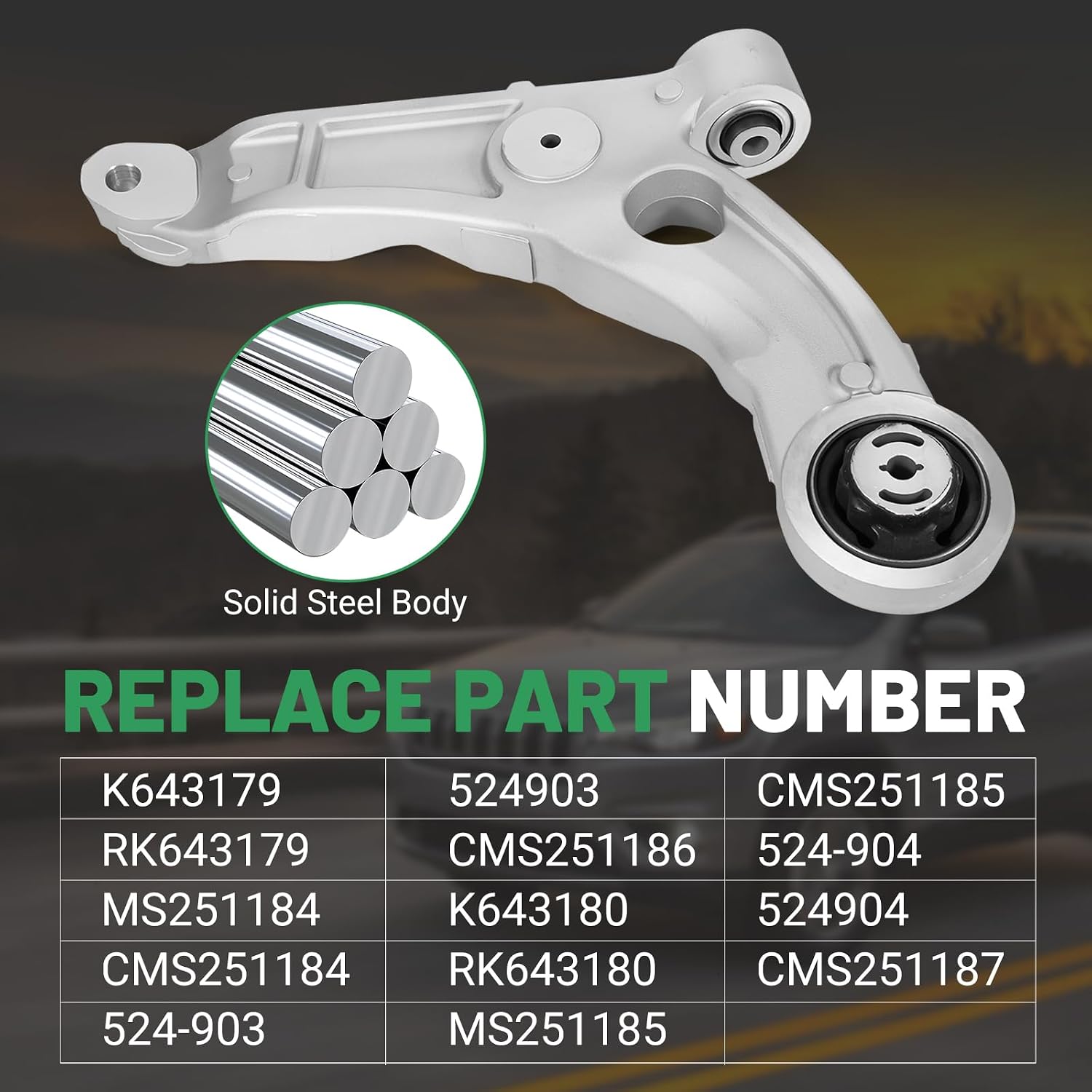 Front Left & Right Lower Suspension Control Arm Compatible with 2014-2018 Jeep Cherokee 2.4L 3.2L, Replace K643179 K643180 MS251184 MS251185