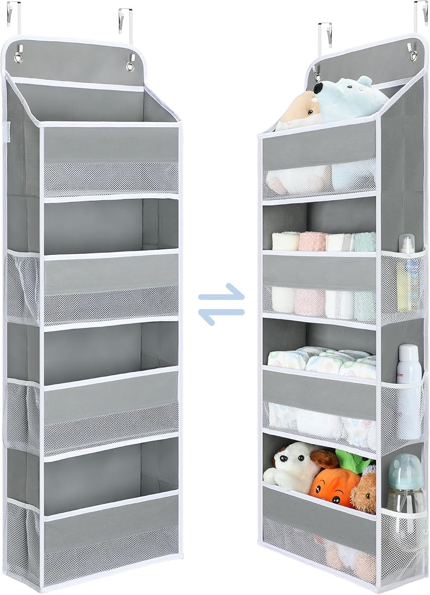 Yecaye 1 paquete organizador sobre la puerta, almacenamiento de animales de peluche de juguete de carga de 35.2 libras, organizadores de baño colgantes a prueba de columpios y almacenamiento para guardería, bebé recién nacido, cosas esenciales para dormitorio