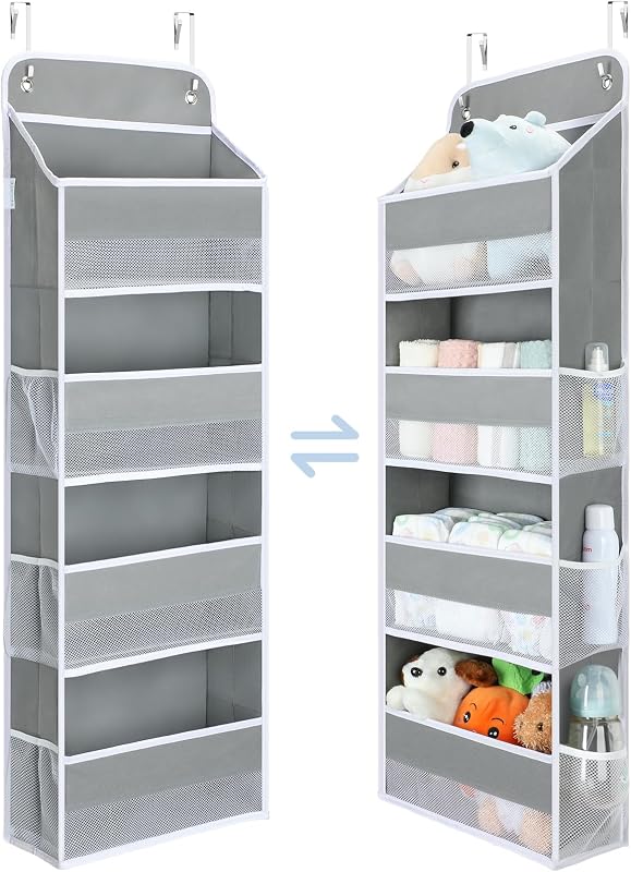 Yecaye 1 paquete organizador sobre la puerta, almacenamiento de animales de peluche de juguete de carga de 35.2 libras, organizadores de baño colgantes a prueba de columpios y almacenamiento para guardería, bebé recién nacido, cosas esenciales para dormitorio