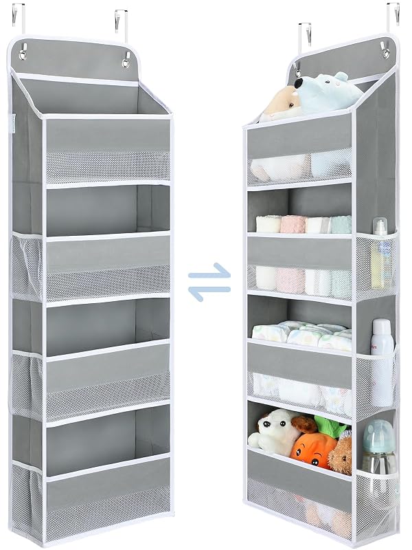 Yecaye 1 Pack Over the Door Organizer, 35.2lbs Load Closet Door Organizer Hanging, Swing-proof Diaper Organizer Storage with 4 Big Pockets 6 Mesh Pockets for Nursery Newborn Baby Essentials Stuff by Yecaye - Used condition - CA$26.55