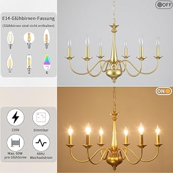 Gold Chandeliers Ceiling Light 6-Arm Light Fitting Ceilings Living Room