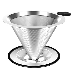 Pour Over Coffee Dripper Stainless Steel Coffee Filter Paperless Reusable Coffee Filter Double Micromesh 600 Mesh Strainer Coffee