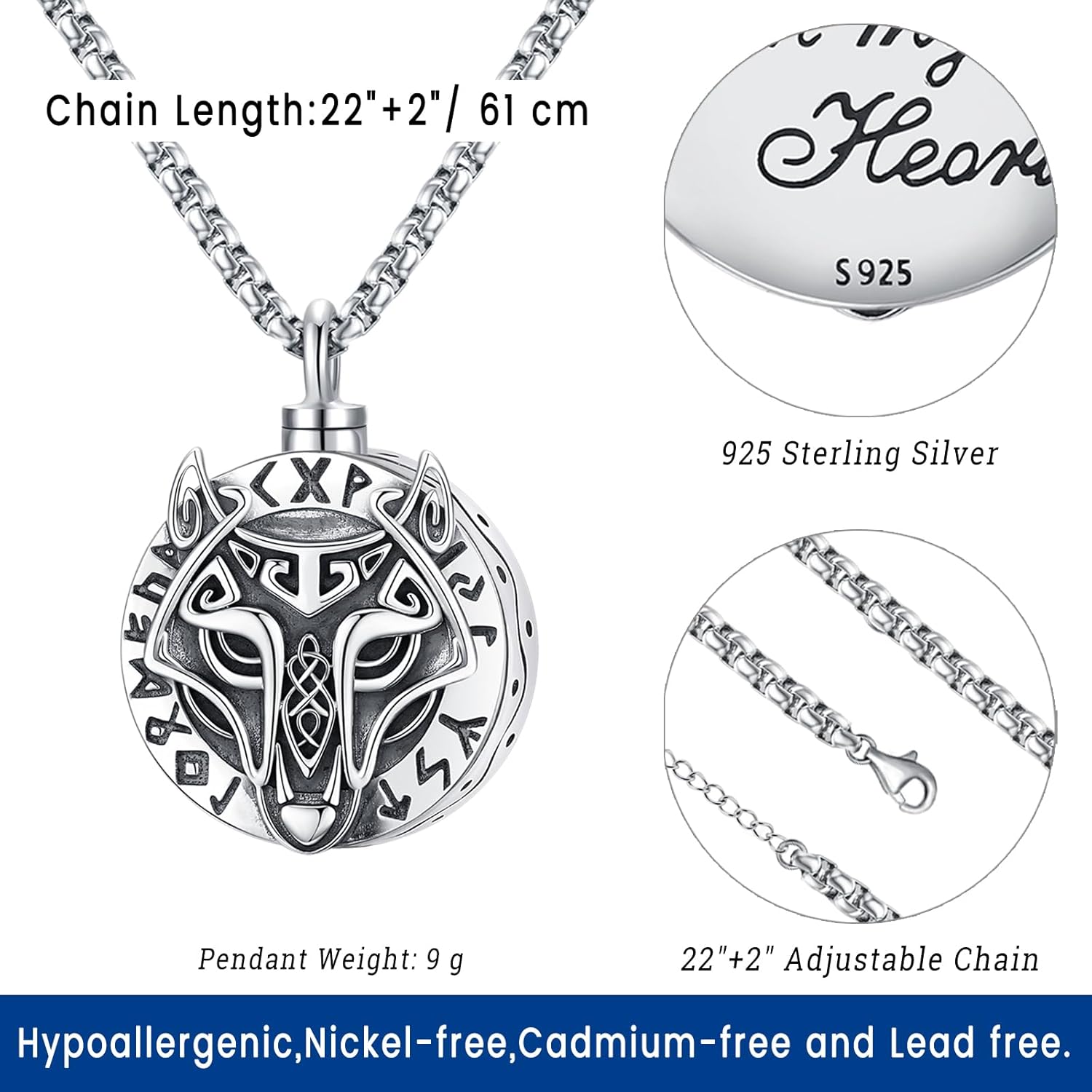 Eusense Cremation Jewelry for Ashes Urn Necklace to Put Ashes In 925 Sterling Silver Memorial Pendant Urn Necklaces for Ashes Necklace for Women Men