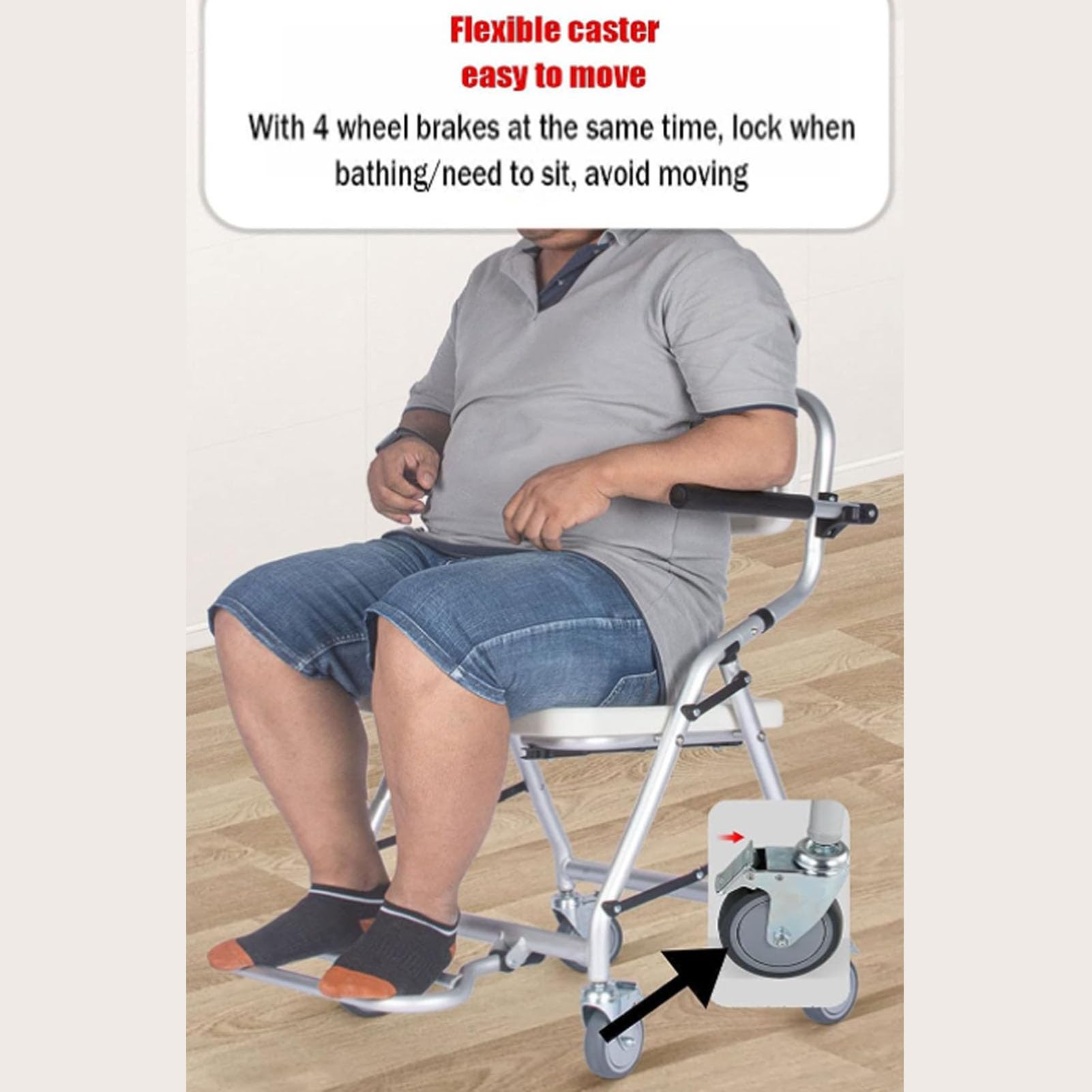 Silla de ducha plegable con brazos, sillas de ducha con respaldo para personas mayores para cabina de ducha, asiento de ducha rodante, ayuda para la movilidad y la vida diaria, instalación sin