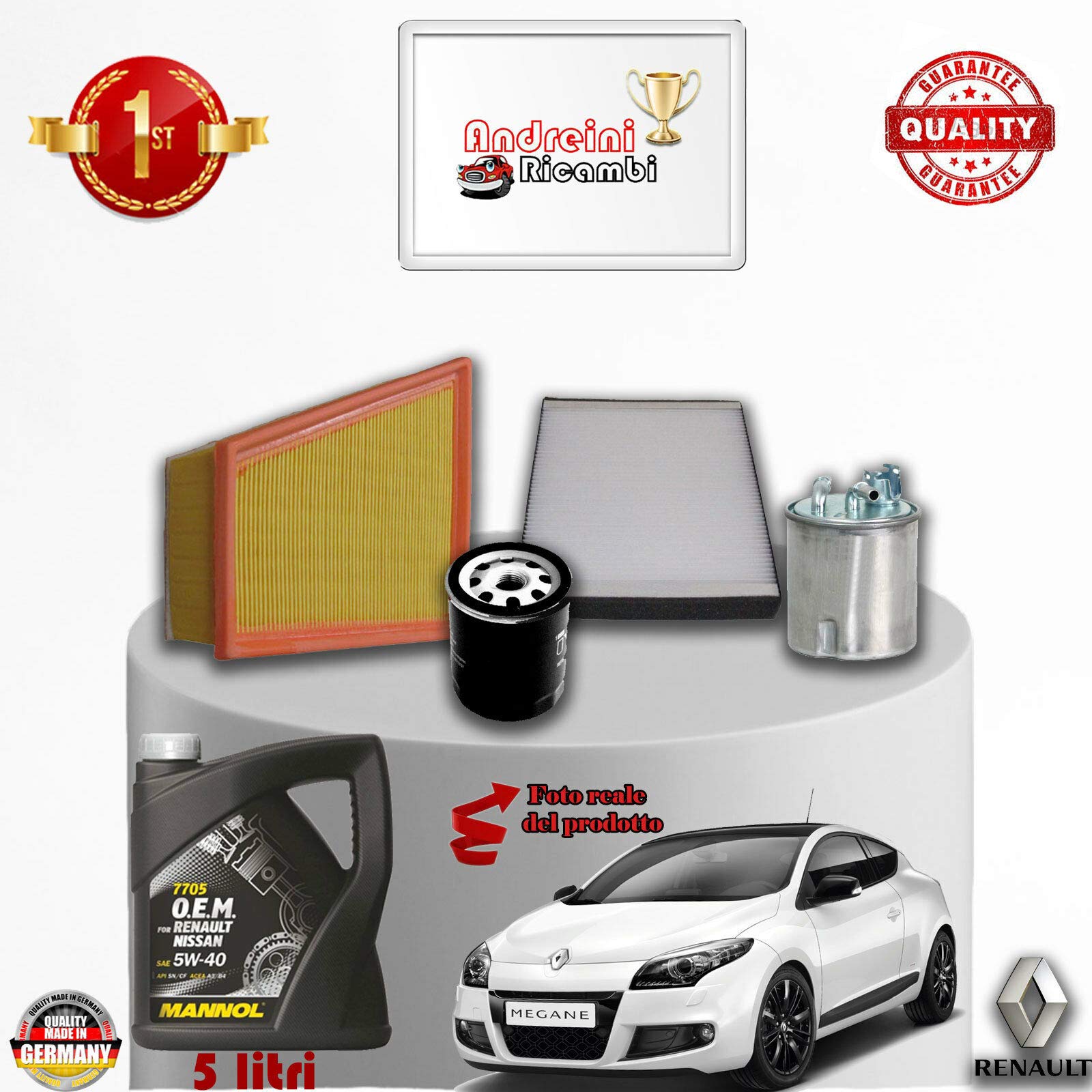 KIT TAGLIANDO ORIGINALE RENAULT MEGANE III SERIE 1.5 DCI 5 LT E OLIO - Foto 9
