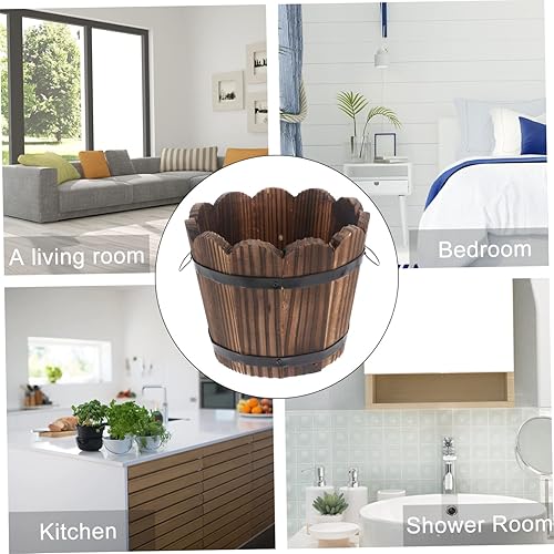 Miniatura 6 de Yardwe Maceta suculenta de madera retro de madera maciza carbonizada decoración de escritorio maceta cerámica decoración del hogar Ic ollas