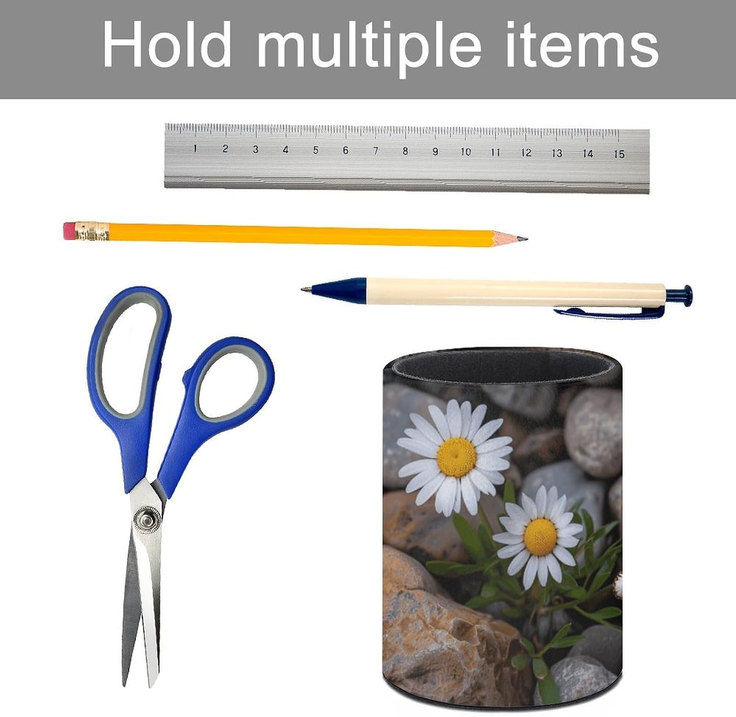 Daisies And Rocks Pen Holder Desk Organizer for Office Workspace image 5