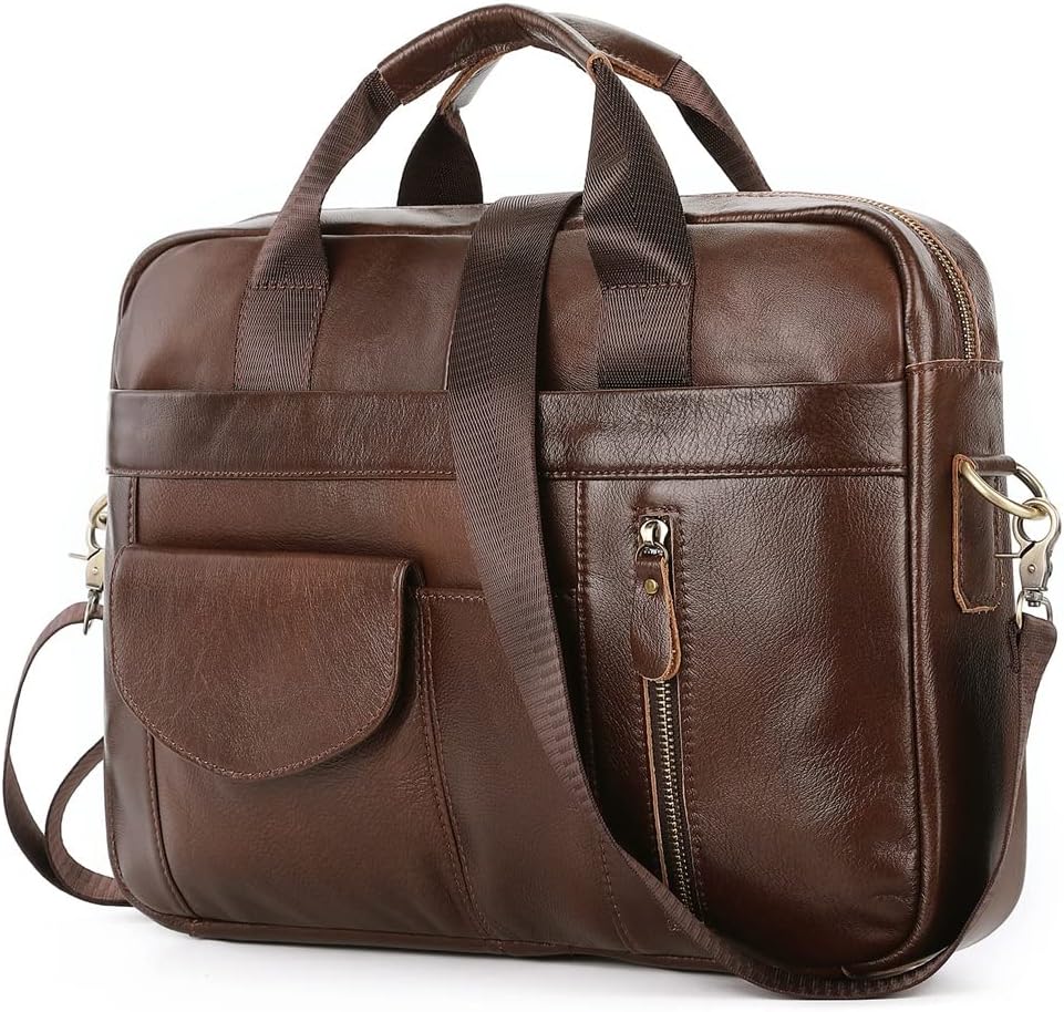 Layer Cowhide Leather Briefcase Leather Crossbody Business Single Shoulder Computer Bag Shoulder Briefcase(E)
