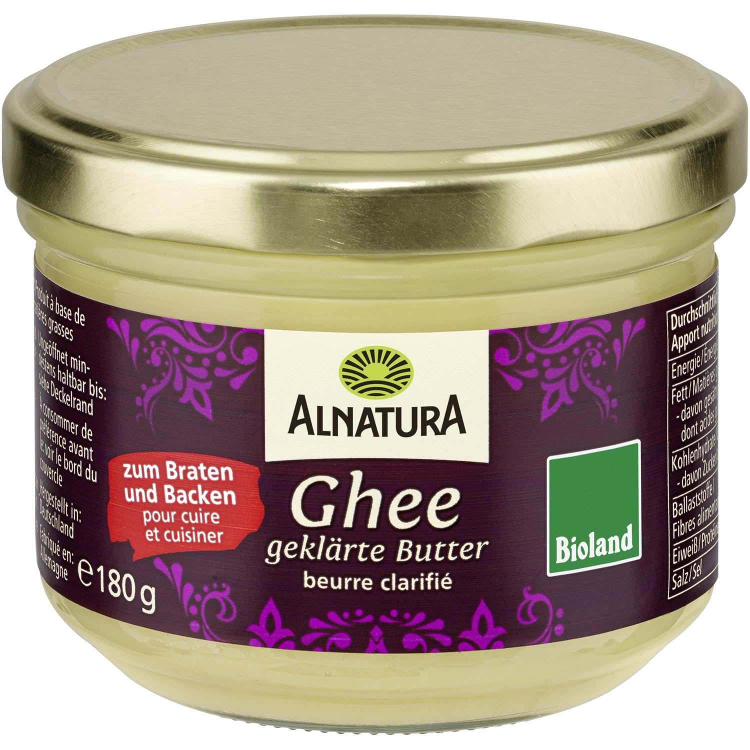 ALNATURA – Beurre Clarifié Gourmand, Texture Onctueuse pour Cuisson et Saveurs Intenses (180g) - Le Lot De 3