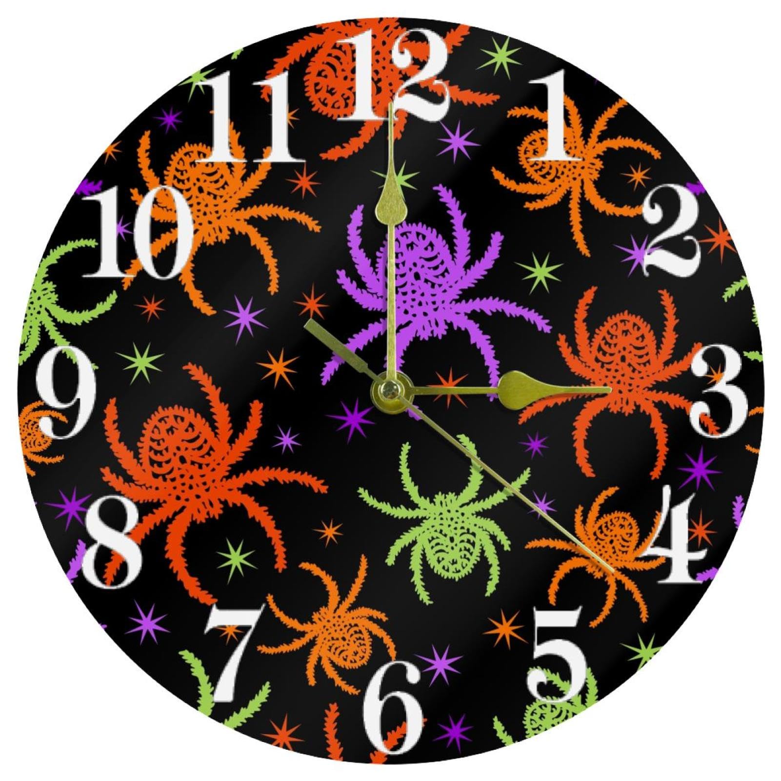 Horloge murale araignée Halloween silencieuse ronde à piles pour bureau