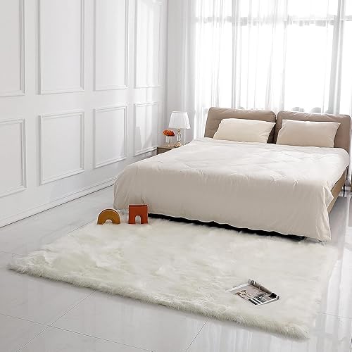 Miniatura 118 de Alfombra de piel sintética de piel de oveja, esponjosa, esponjosa, color negro, de 3 x 4 pies, para dormitorio, mesita de noche, suelo, sala