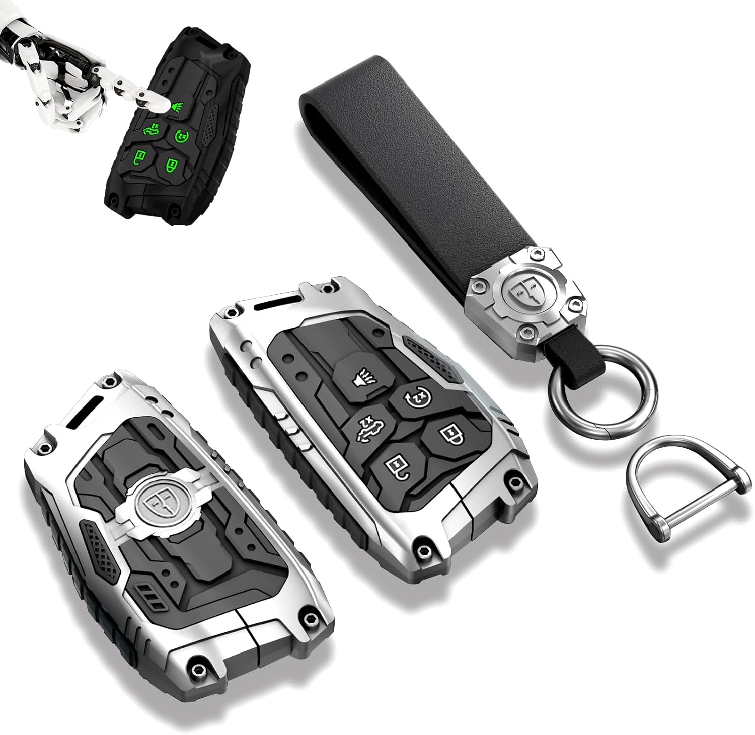 Heavy Metal Key Fob Cover Protector, Compatible with 2022 2023 2024 2025 Chevy Silverado 1500 GMC Sierra 1500,2024 2025 Silverado Sierra 2500HD 3500HD Keychain Accessories