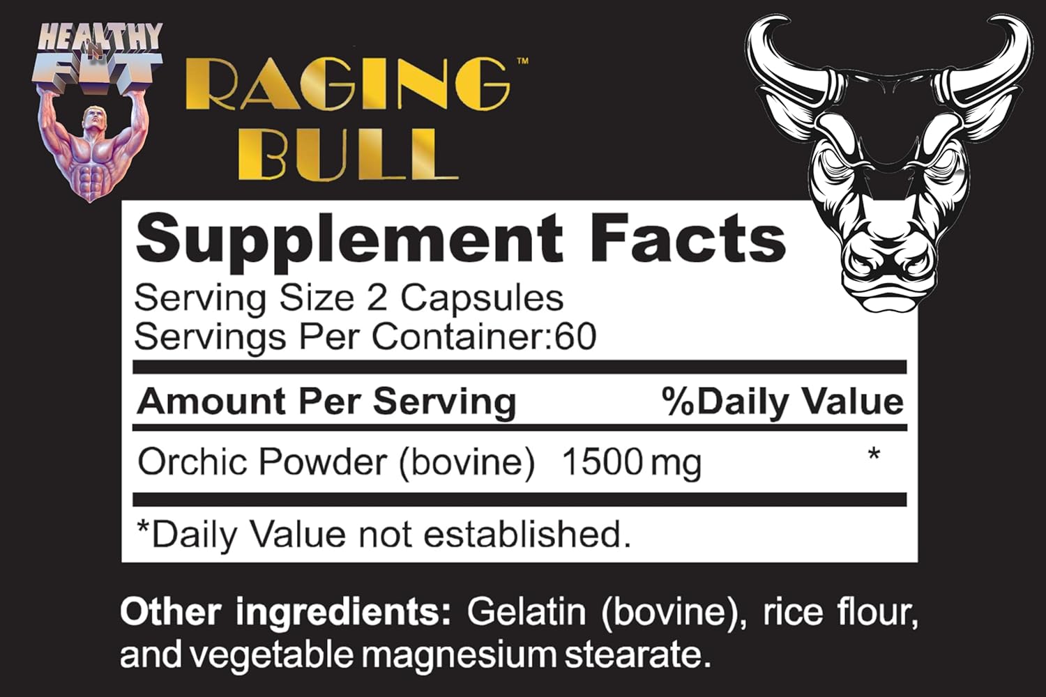 Healthy 'N Fit Raging Bull Mega Orchic - 120 Capsules (40 Day Supply) Premium Raw Orchic Glandular, Increase T Naturally - Image 2