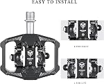 Mountain Pédales à vélo - Pédale plate et sans clip - 3 Plate-forme de roulement scellée Pedals Clipless Compatible avec SPD, Pédales à vélo