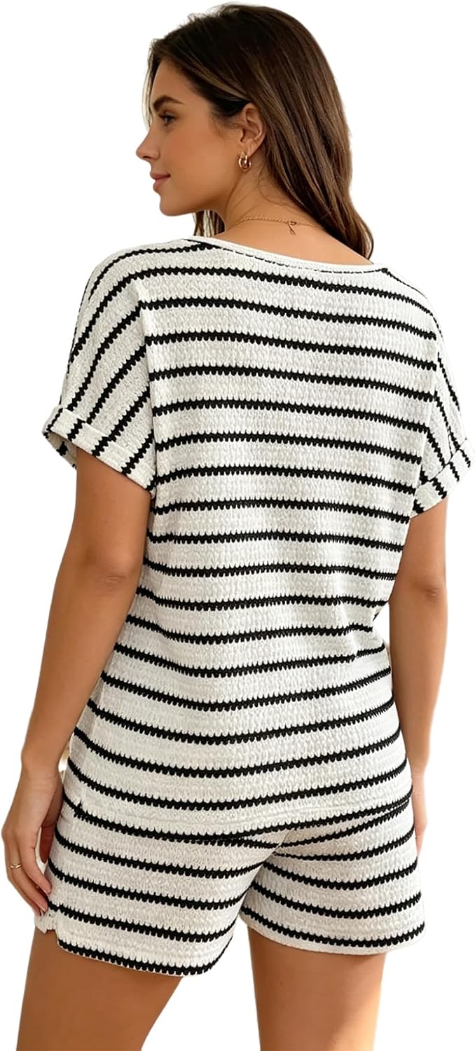 Women's Maternity Sets Summer Pregnancy Outfit Pajamas | Pregnancy Casual Mama Clothes,Short Sleeve Crew Neck Top,Fits for All Trimesters,Under Belly Adjustable Waist Shorts