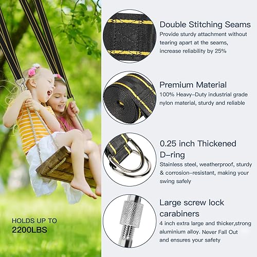 Miniatura 3 de KOMUSMO - Juego de 2 correas colgantes para árbol de 5 pies (juego de 2), correas de árbol portátiles para acampar con protector de árbol, soporta