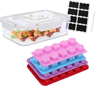 Airtight Dog Treat Container with Silicone Dog Treat Molds |Dog Cookie Container with Handle,Portable and BPA Free, Ideal Gift for Dog and Cat Owners