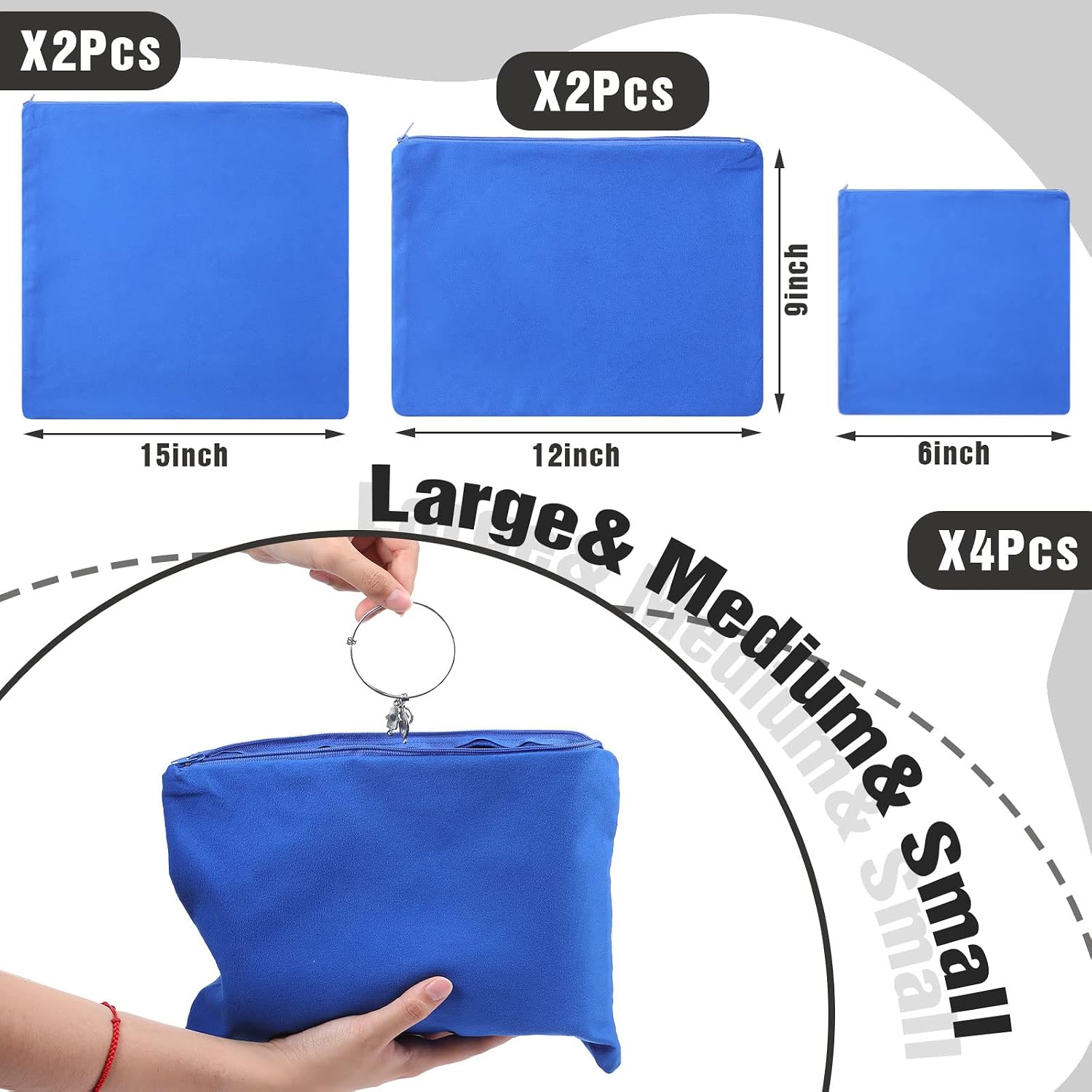 Fumete 8 Pcs Silver Storage Bags Anti Tarnish Storage Bags Zippered Silver Protector for Silverware Jewelry Keeper Silverplate Flatware Resistant Tarnish(6" x 6", 9" x 12", 15" x 15",Blue)
