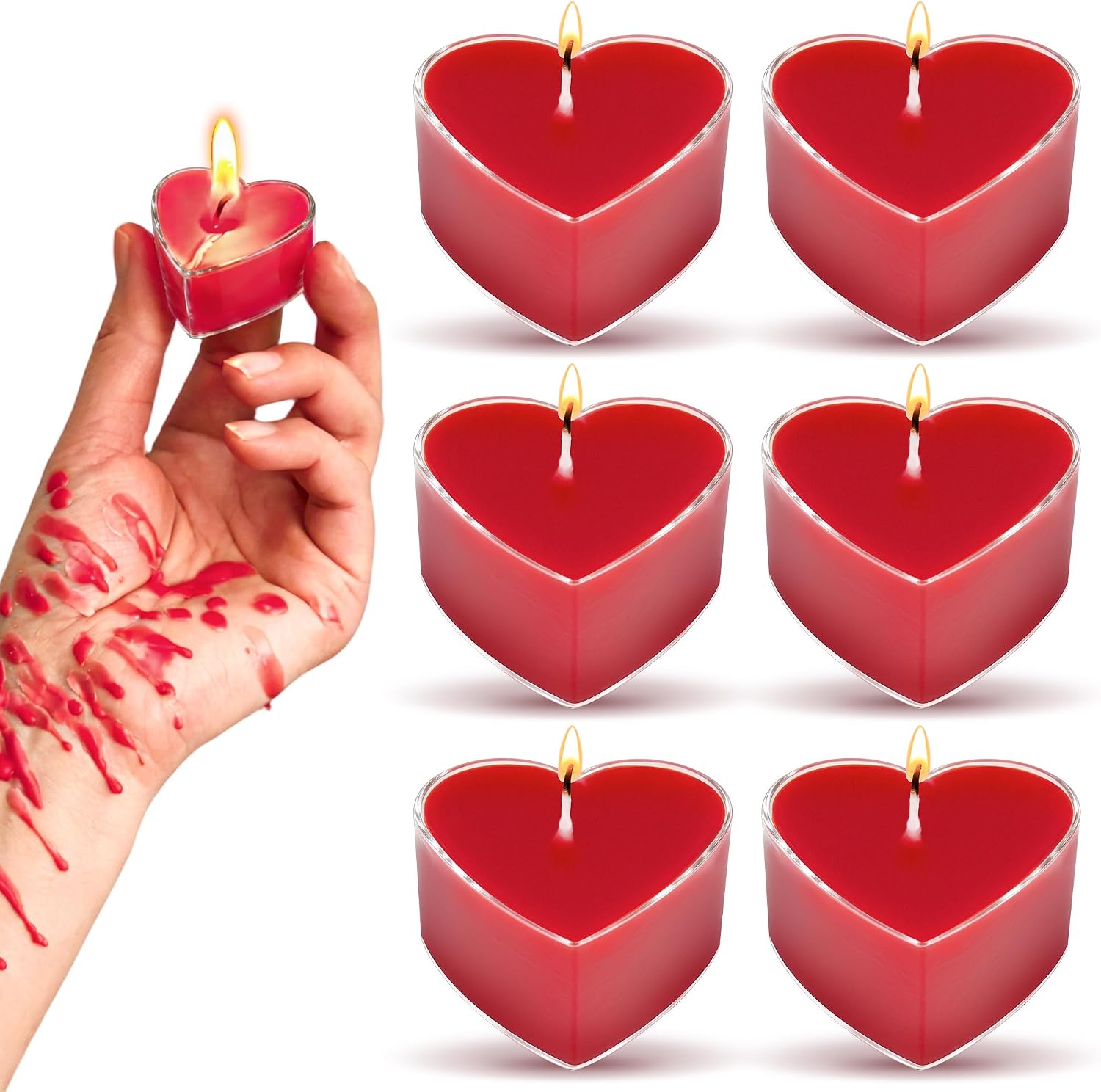 12PCS Low Temperature Candles, Low Heat Body Safe Candles Wax Play, Romantic Wax Play Candles, Heart Shaped Scented Candle for Couples(Heart, Red)