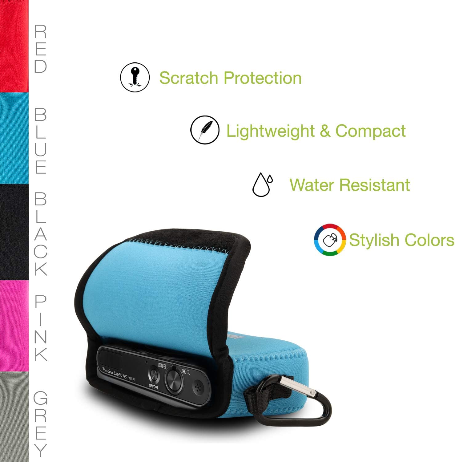 MegaGear Canon PowerShot SX620 HS Ultra Light Neoprene Camera Case, with Carabiner - Blue - MG816 image 5